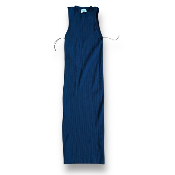 Aritzia Wilfred Dark Gray Blue High Neck Sleeveless Ribbed Maxi Dress Size Small - Picture 1 of 7